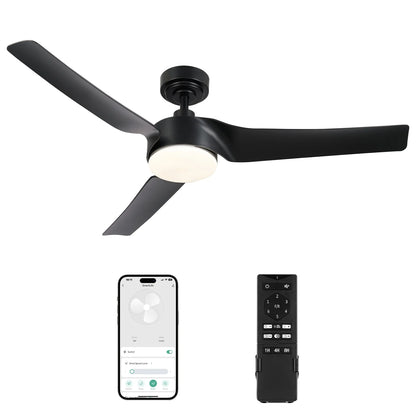 & Dimmable Smart Modern Remote, with 52" Fan Bestco Ceiling Light Black Kit