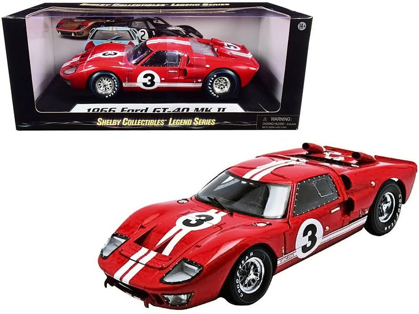 #3 1/18 1966 MK Collectibles 2 Shelby GT-40 Ford by Diecast Model Red Car