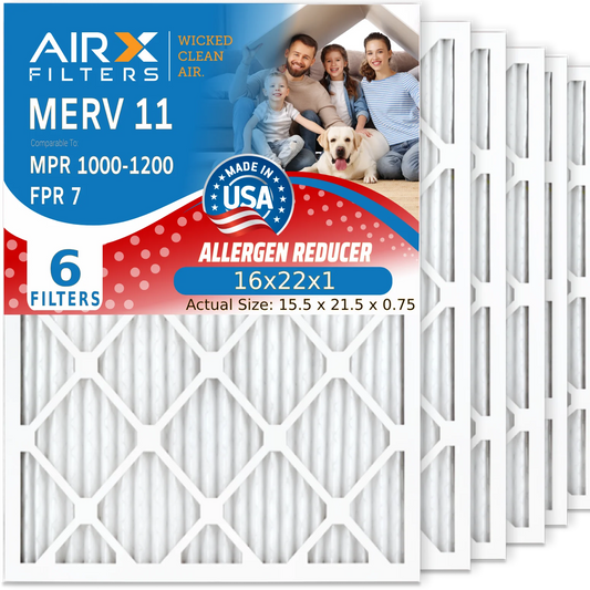 & HVAC CLEAN to Made Filter Conditioner Air FPR 16x22x1 MPR 7 Premium Air Furnace Filters Filter MPR Electrostatic AIR. 16x22x1 11 Pleated AIRX 1200 WICKED Pack 6 Comparable USA 1000, MERV FILTERS by